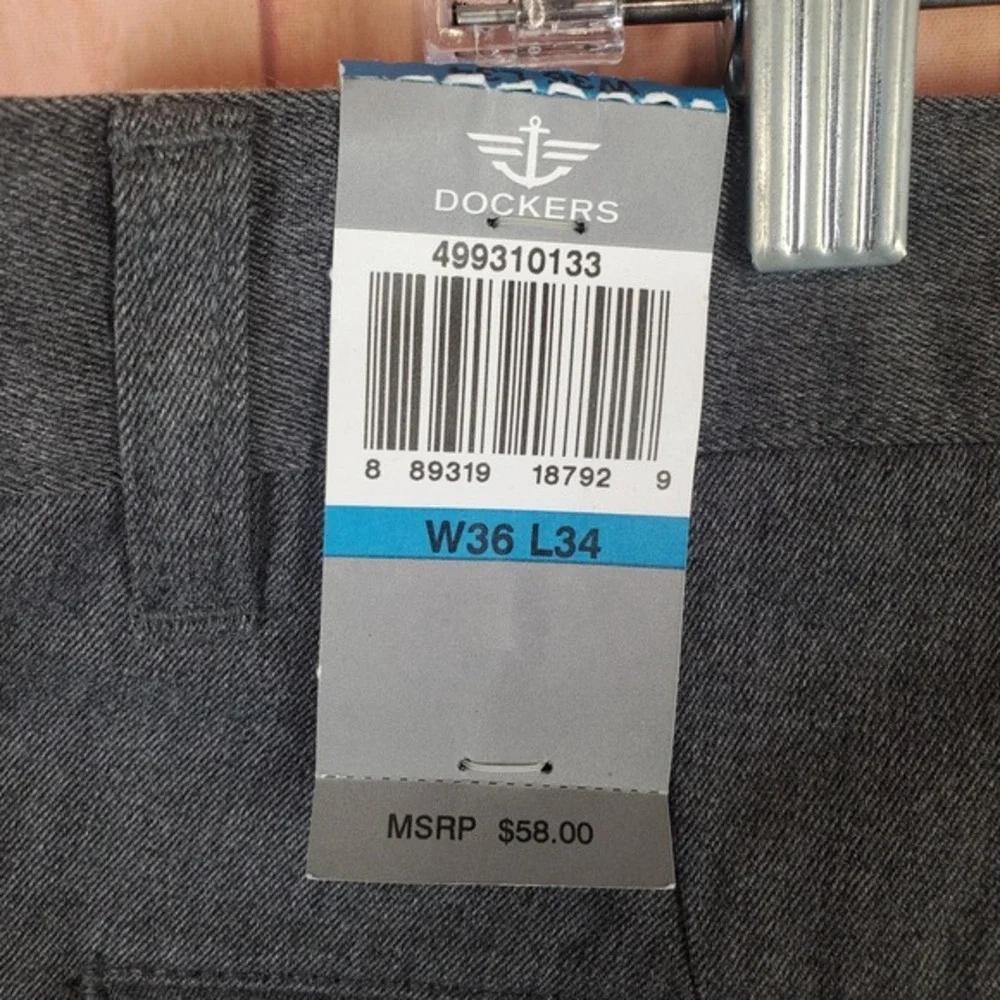 Dockers Modern Khaki Mens Tapered Pants 36X34 Gray Heather Cotton Slash Pockets‎
